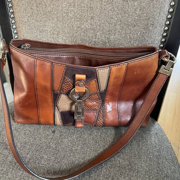 Etienne Aigner patchwork horsebit accent leather bag - Picture 1 of 9